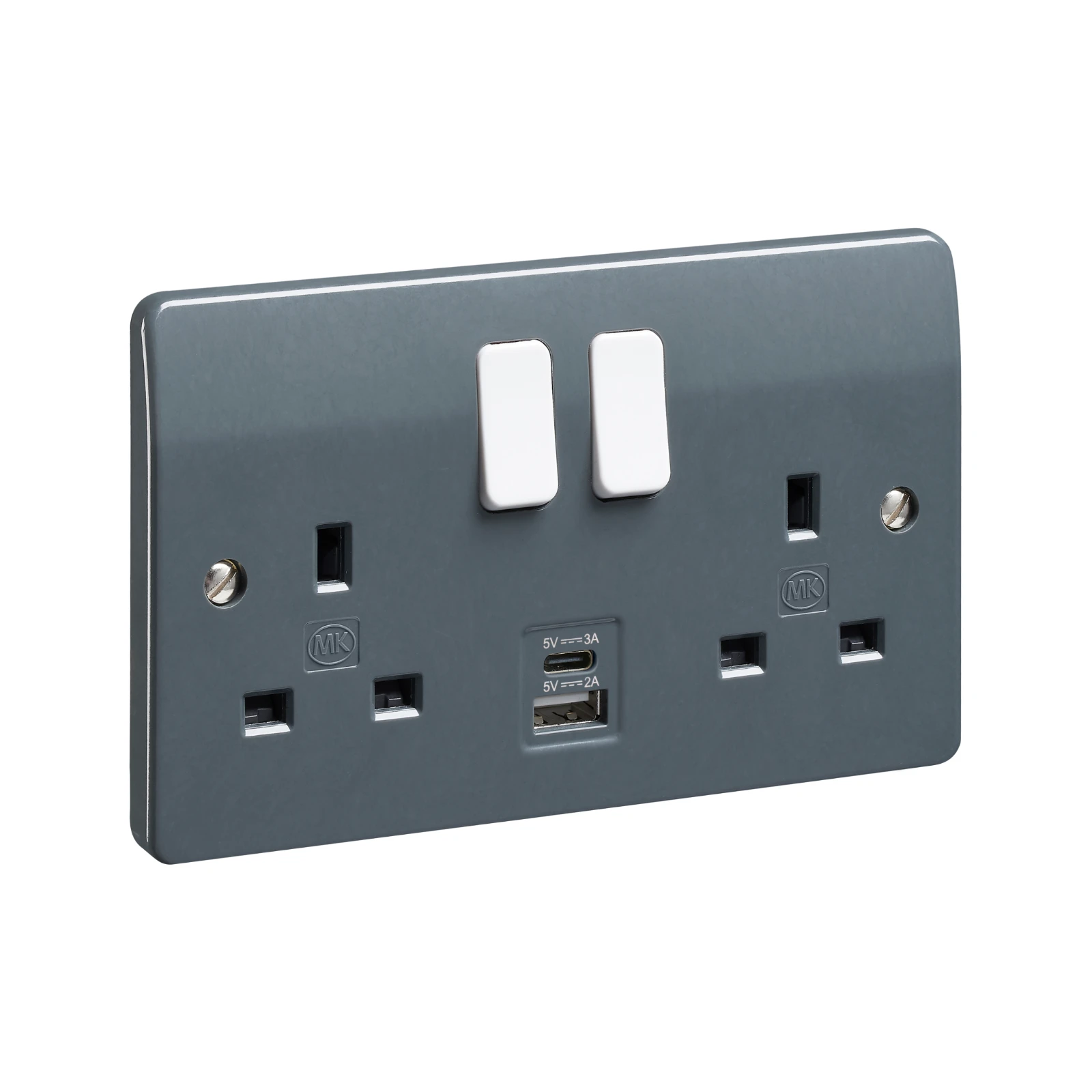 13A 2 Gang Switched Socket with 1 x Type A and 1 x Type C USB Outlets Graphite - Image 2