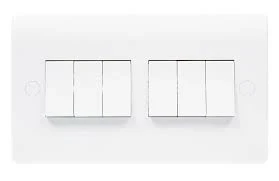 White 10Ax 6 Gang 2 Way 240V Light Switch