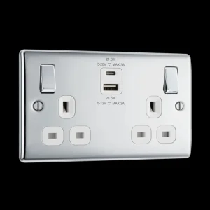 Polished Chrome Double Switched Single Pole With USB A + C (22W) Socket