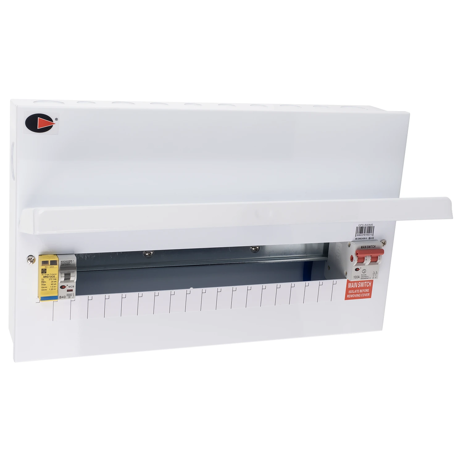 CGD 20 Way Consumer Unit with Main Switch and Surge Prefitted with Round Knockouts WQFS-R20MS