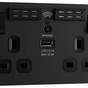 BG Evolve, Matt Black, 13A Double Switched Socket with Wi-Fi Extender