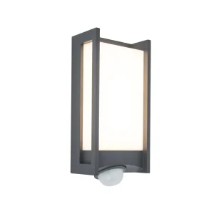 Qubo PIR IP54 Integrated LED Wall Light In Dark Grey 800 Lumen 3000K
