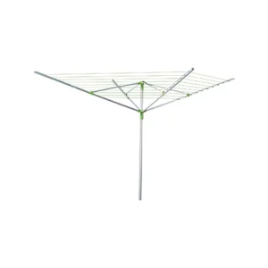 4 Arm Single Pole Rotary 50M Clothes Airer Complete With Ground Spike