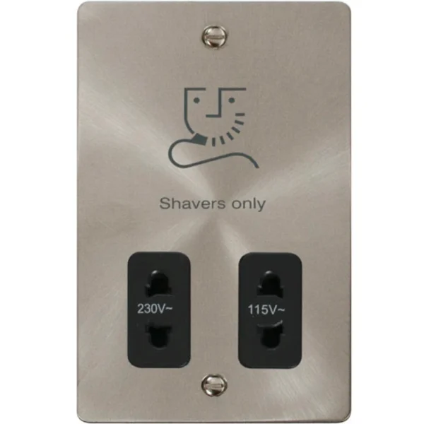 Click Scolmore Shaver Socket Black Insert 115/230V Brushed Stainless ...