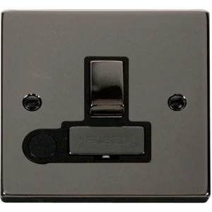Victorian Black Nickel Black Insert 13A Ingot Double Pole Switched Fused Connection Unit With Optional Flex Outlet