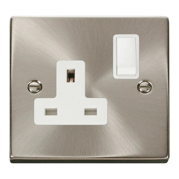 Socket 1 Gang DP Switched 13A Satin Chrome White Insert Victorian - Image 2