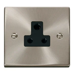 Click VPSC038BK Socket 1 Gang Unswitched Round Pin 5A Satin Chrome Black