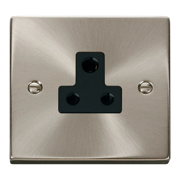 Click VPSC038BK Socket 1 Gang Unswitched Round Pin 5A Satin Chrome Black