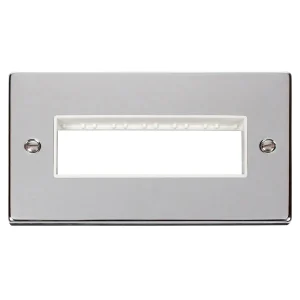 Front Plate 2 Gang 6 Aperture In Line Polished Chrome White Gasket Vic