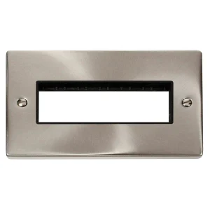 Click VPSC426BK 2 Gang MiniGrid Unfurnished Plate - 6 In-Line Apertures - Black Insert Satin Chrome