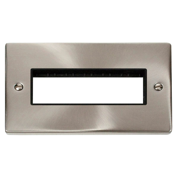 Click VPSC426BK 2 Gang MiniGrid Unfurnished Plate - 6 In-Line Apertures - Black Insert Satin Chrome - Image 2