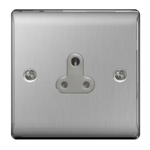 BG Nexus NBS29G Brushed Steel Unswitched Socket Round Pin 5A (Grey Insert)