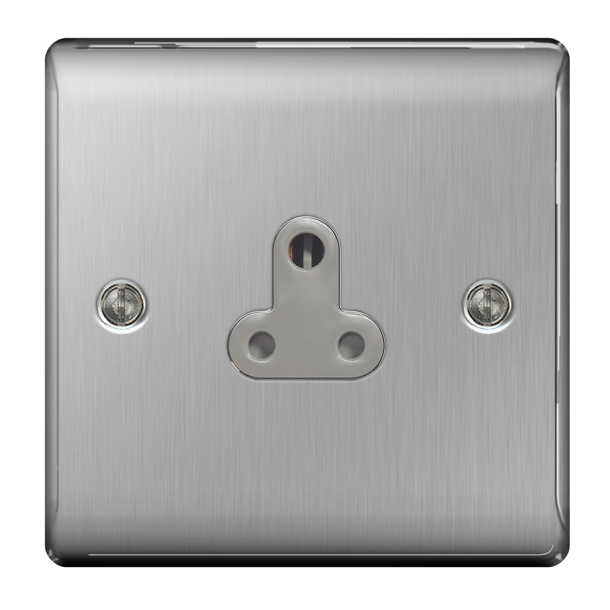 BG Nexus NBS29G Brushed Steel Unswitched Socket Round Pin 5A (Grey Insert) - Image 2