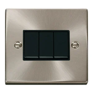 Deco Plate Switch 3-Gang 2-Way 10A Black Insert Satin Chrome