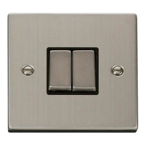 Deco Plate Switch Ingot 2-Gang 2-Way 10A Black Insert Stainless Steel