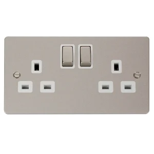 Socket 2 Gang DP Switched 13A Pearl Nickel White Insert