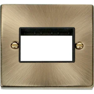 Victorian Antique Brass Black Insert 1 Gang MiniGrid Unfurnished Plate 3 Apertures