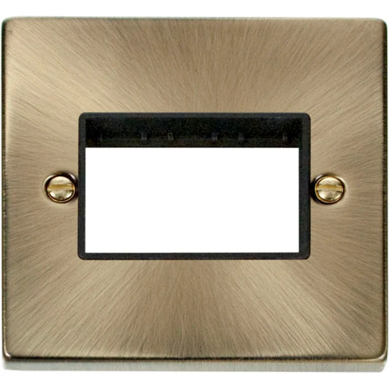 Victorian Antique Brass Black Insert 1 Gang MiniGrid Unfurnished Plate 3 Apertures