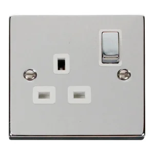 Socket Ingot 1 Gang DP Switched 13A Polished Chrome White Insert Victorian