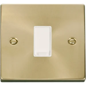 Victorian Satin Brass White Insert 10AX 1 Gang 2 Way Plate Switch