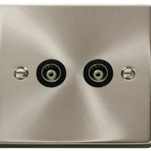 Victorian Satin Chrome Black Insert Twin Isolated Coaxial Outlet