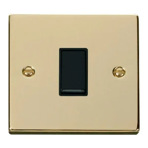Plate Switch 1 Gang 2 Way 10A Polished Brass Black Insert Victorian
