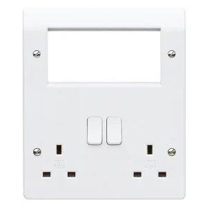 MK Plate Combi 2 Gang Double Pole 4 x Euro Aperture 13A White