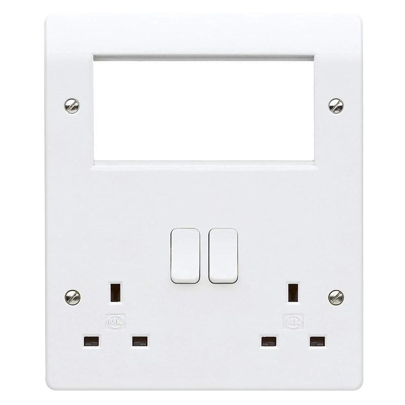 MK Plate Combi 2 Gang Double Pole 4 x Euro Aperture 13A White