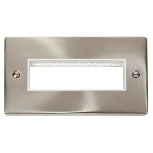 Frontplate 2 Gang 6 Aperture In Line White Insert Victorian Satin Chrome