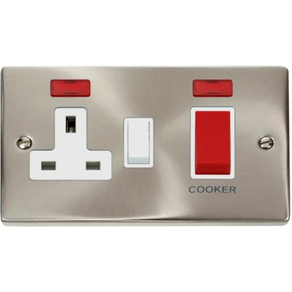Cooker Control Unit 13A Socket&Neon 45A Sat Chrome White Insert ...