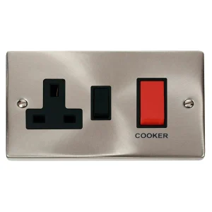 Cooker Control Unit 13A Socket 45A Sat Chrome Black Insert Victorian