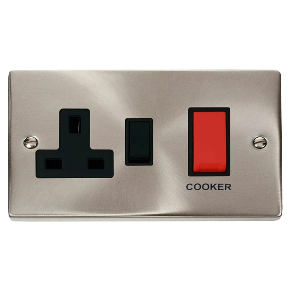 Cooker Control Unit 13A Socket 45A Sat Chrome Black Insert Victorian