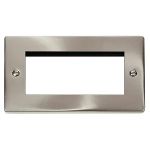 Click Deco Frontplate 2 Gang 4 Module Black & White Gasket Victorian Satin Chrome