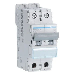 Hager MCB Double Pole Type B 10A 10kA 2 Module
