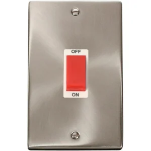 Victorian Satin Chrome White Insert 45A 2 Gang (Vertical) Double Pole Plate Switch