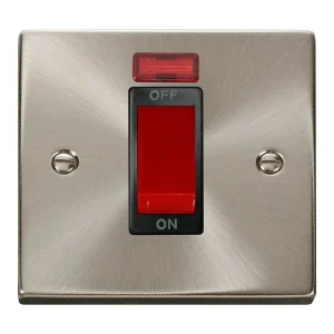 Cooker Control Switch 1 Gang Neon 45A Satin Chrome Black Insert Victorian