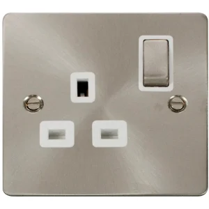 Socket 1 Gang DP Switched 13A Brushed Stainless White Insert