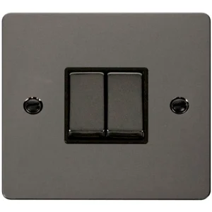 Plate Switch 2 Gang 2 Way 10A Black Nickel Black Insert