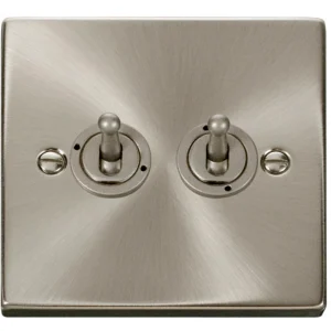 Toggle Switch 2 Gang 2 Way 10A Satin Chrome Black&White Gasket Victorian