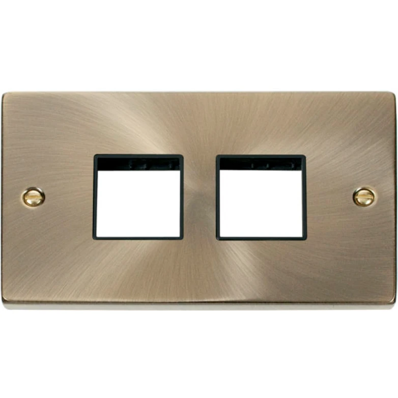 Front Plate 2 Gang 4 Aperture 2X2 Antique Brass Black Gasket Victor - Image 2