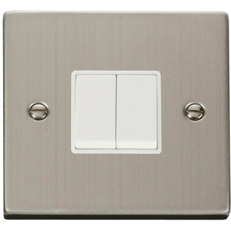 Victorian Stainless Steel White Insert 10AX 2 Gang 2 Way Plate Switch - Image 2