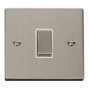 Plate Switch 1 Gang 2 Way 10A Stainless Steel White Insert Victorian