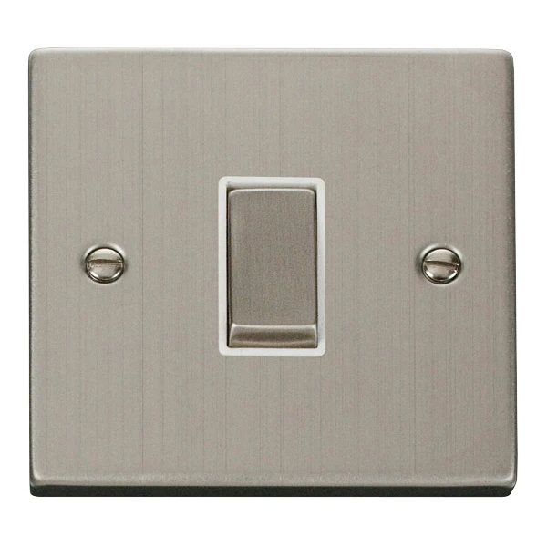 Plate Switch 1 Gang 2 Way 10A Stainless Steel White Insert Victorian - Image 2