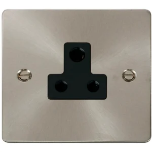 Socket 1 Gang UnSwitched Round Pin 5A Brushed Stainless Black Insert