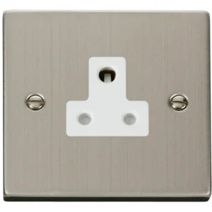 Socket 1 Gang Unswitched Round Pin 5A Stainless Steel White Insert Victorian