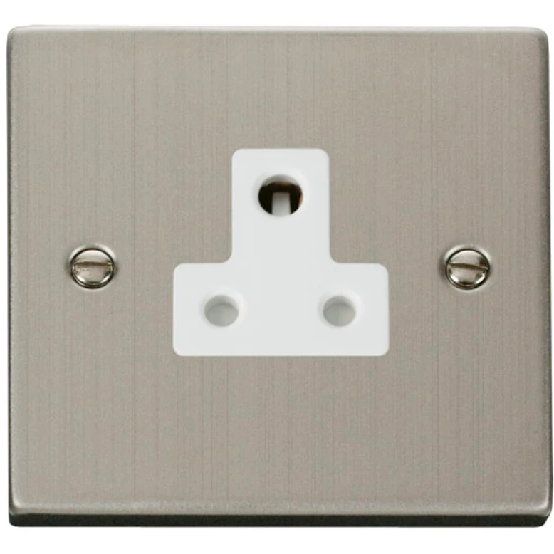 Socket 1 Gang Unswitched Round Pin 5A Stainless Steel White Insert Victorian