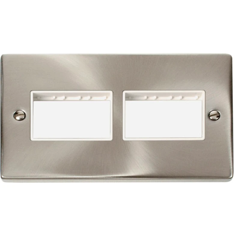 Frontplate 2 Gang 6 Aperture 2x3 White Gasket Victorian Satin Chrome