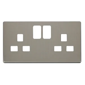 Front Plate 2 Gang Double Pole Switched Socket 13A Stainless Steel
