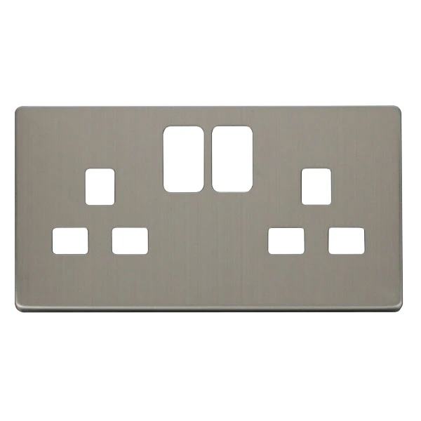 Front Plate 2 Gang Double Pole Switched Socket 13A Stainless Steel - Image 2