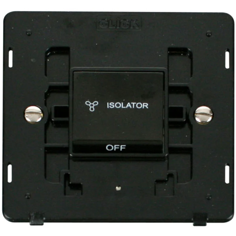 Black 10AX 3 Pole Fan Isolation Plate Switch Black Insert